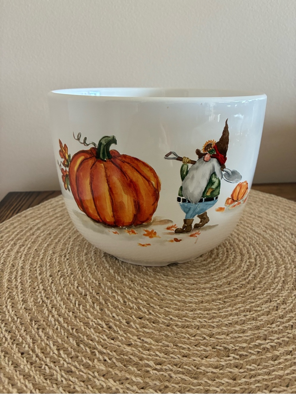 Maxcera White Autumn 🍂 Pumpkin Gnome Ceramic Bowl